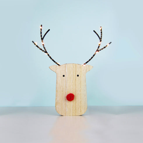 "WOODEN REINDER HEAD" 10 ΜΙΝΙ LED WW Λ/ΚΙΑ ΜΠ/ΡΙΕΣ (2ΑΑ) IP20 17X3X18CM X05101101