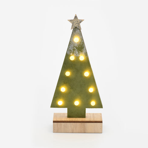 "WOODEN GREEN TREE GOLD GLITTER STAR", 10 MINI LED ΛΑΜΠ. ΜΠΑΤ. (2xAA), WW,IP20, 12.5X4.5X27CM X061011210