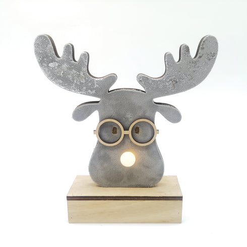"WOODEN GREY REINDEER HEAD", 1 MINI LED ΛΑΜΠ. ΜΠΑΤ. (2xAA), WW,IP20, 18X4.5X16CM X06111211