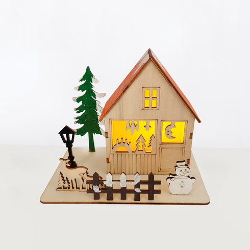 "WOODEN XMAS HOUSE", 1 MINI LED ΛΑΜΠ. ΜΠΑΤ. (3xLR44), WW,IP20, 16X10X13CM X06116243