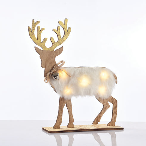 "WOODEN WHITE FELT DEER", 5 MINI LED ΛΑΜΠ. ΜΠΑΤ. (2xAAA), WW,IP20, 26X5X25CM X06511212
