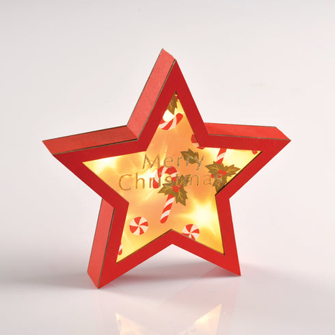 "WOODEN RED STAR" 6 MINI LED ΛΑΜΠ. ΜΠΑΤ. (2xAAA), WW,IP20, 23X5X22CM X06611221