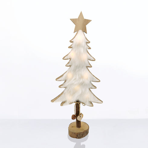 "WOODEN TREE WHITE FUR" 8 MINI LED ΛΑΜΠ. ΜΠΑΤ. (2xAAA), WW,IP20, 17.5X7X35CM X06811219