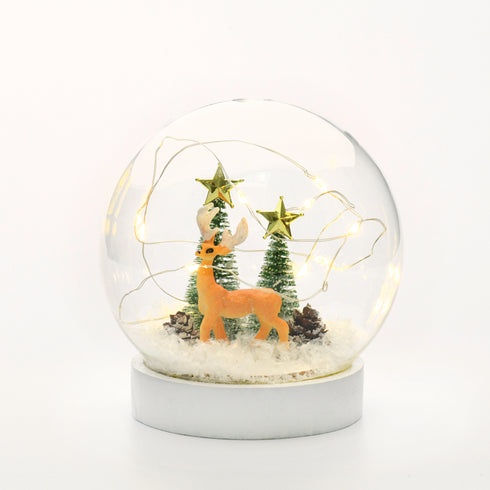 "GLASS SNOW BALL DEER", 10 MINI WW LED ΛΑΜΠ. ΜΠΑΤ. (2XAAA) IP20 Φ12CM X07101131