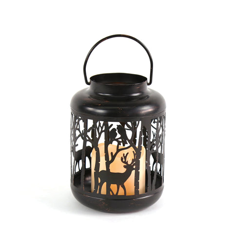 "METAL BLACK REINDEER LANTERN" ΛΕΥΚΟ ΚΕΡΙ, 1 LED ΛΑΜΠ. ΜΠΑΤ. (3xAAA), WW,IP44, Φ12Χ18CM X0711107