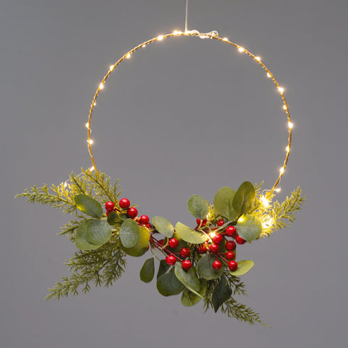 RING LEAVES BERRIES ΔΙΑΚΟΣΜ ΚΡΕΜΑΣΤΟ 40LED ΛΑΜΠ ΘΕΡΜΑ ΜΠΑΤ 3ΧΑΑ (ΔΕΝ ΣΥΜΠ) IP20 ΔΙΑΜ:30cm 30cm ΚΑΛ X09401114