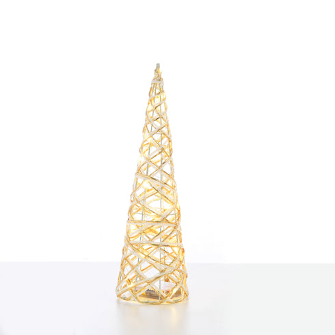 "WHITE & GOLD CONE TREE" 20 MINI WW LED ΛΑΜΠ. ΜΠΑΤ. 3ΧΑΑ,IP20 Φ13X40CM X11201117
