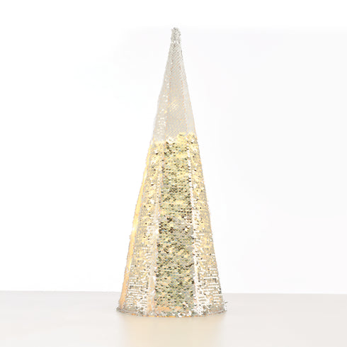 "SILVER & WHITE SEQUIN CONE TREE" 20 WW LED ΛΑΜΠ. ΜΠΑΤ. 3ΧΑΑ,IP20 Φ18.5Χ50CM X1120117