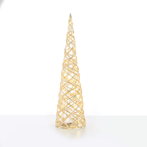 "WHITE & GOLD CONE TREE" 30 MINI WW LED ΛΑΜΠ. ΜΠΑΤ. 3ΧΑΑ,IP20 Φ17X60CM X11301117