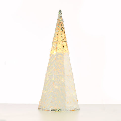 "SILVER & WHITE SEQUIN CONE TREE" 35 WW LED ΛΑΜΠ. ΜΠΑΤ. 3ΧΑΑ,IP20 Φ27.5X90CM X1135117