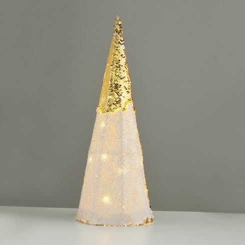 "CHAMPAGNE GOLD & WHITE SEQUIN CONE TREE" 35 WW LED ΛΑΜΠ. ΜΠΑΤ. 3ΧΑΑ,IP20 Φ27.5X90CM X1135118