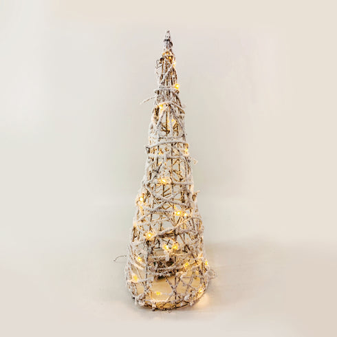 "RATTAN CONE TREE WITH SNOW" 40 MINI WW LED ΛΑΜΠ. ΜΠΑΤ. 3ΧΑΑ,IP20 Φ20.5X60CM X11401110