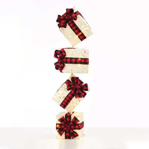"WHITE VERTICAL GIFT BOX, RED&BLACK BOW" 50 WW MINI LED ΛΑΜΠ. ΜΠΑΤ. 3ΑΑ IP20 4X19CM, H85CM X1150116
