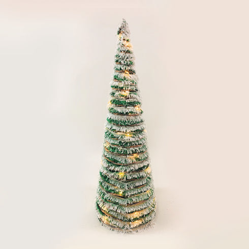 "GREEN RATTAN CONE TREE WITH SNOW" 50 MINI WW LED ΛΑΜΠ. ΜΠΑΤ. 3ΧΑΑ,IP20 Φ27.5X90CM X1150119