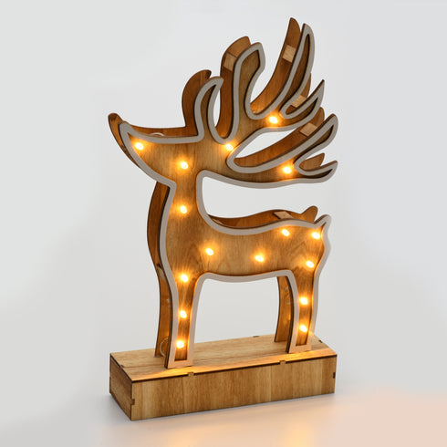 “WOODEN REINDEER DECOR LIGHTS” ΤΑΡΑΝΔΟΣ 16 LED ΛΑΜΠΑΚ ΜΠΑΤΑΡ(2xAAA) ΘΕΡΜΟ ΛΕΥΚΟ IP20 19x33x6cm" XDEERWW333A