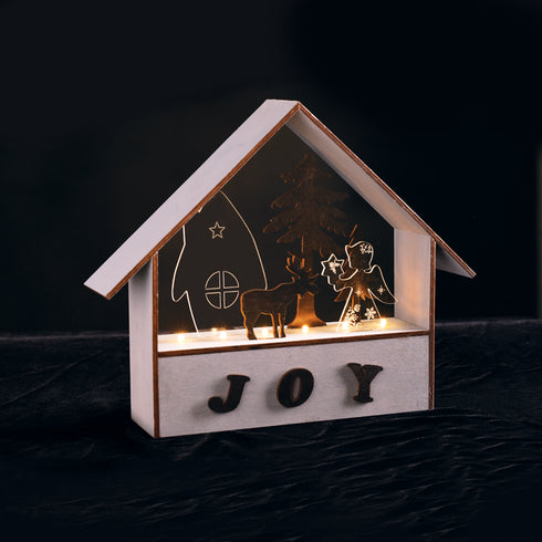 "WOODEN HOUSES" 6 LED ΛΑΜΠΑΚ ΜΠΑΤΑΡ(2xAAA) ΓΚΡΙ ΞΥΛΟ ΘΕΡΜΟ ΛΕΥΚΟ IP20 27.8x6.5x24.5cm XWHOMEA3A
