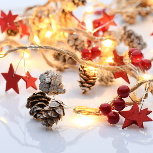 “CHRISTMAS GARLAND STRING LIGHTS” ΣΤΕΦΑΝΙ-KOKKINO ΑΣΤΕΡΙ 20 LED ΛΑΜΠΑΚ ΣΕΙΡΑ ΜΠΑΤΑΡ(2xΑΑ) ΘΕΡΜΟ XX20WW2A