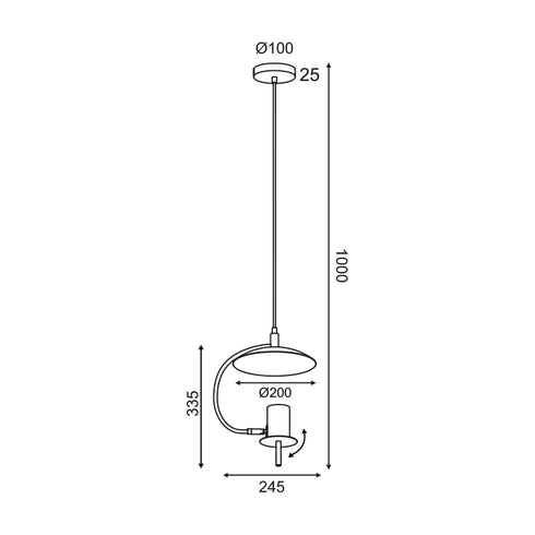 ΚΡΕΜΑΣΤΟ Φ/Σ 1ΧGU10 ΜΑΥΡΟ ΜΕΤΑΛΛΙΚΟ D25X20XH100CM PARACHUTE ZM931P25B