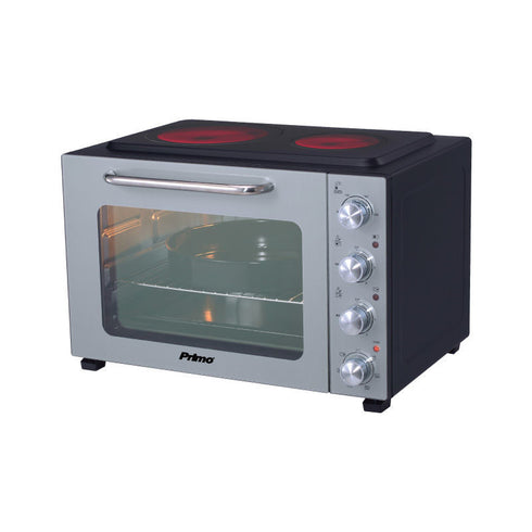 Φουρνάκι PREO-40387NS Με 2 Κεραμικές Εστίες 50L Με Αέρα & Υάλινη Πρόσοψη Γκρι/Μαύρο