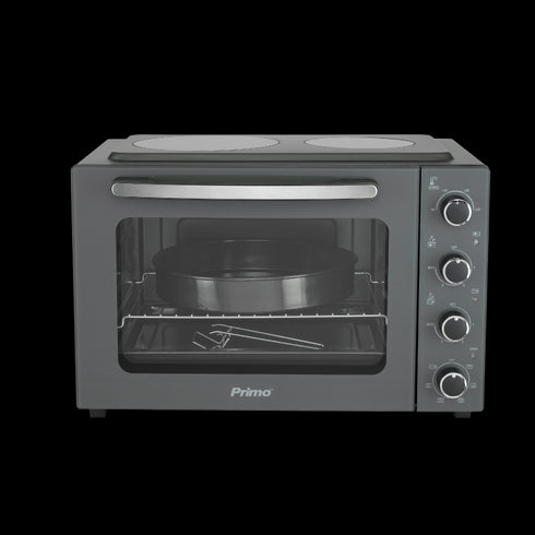 Φουρνάκι PREO-40456NS Με 2 Κεραμικές Εστίες 50L Με Αέρα & Υάλινη Πρόσοψη Ανθρακί