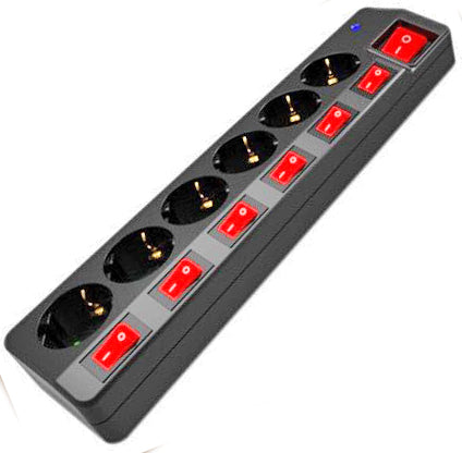 Entac Πολύπριζο 6 Θέσεων με Ξεχωριστούς Διακόπτες και Προστασίας Υπέρτασης 3G1.5 1.5m