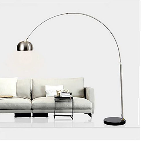 FLC 9907 N ARLIST FLOOR LAMP IN MAT NICKEL WITH CURVED ARM AND MARBLE BASE