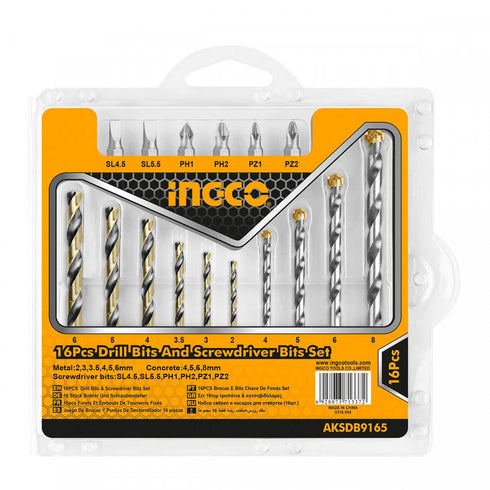 Set of 16 pcs Drills and Nozzles INGCO AKSDB9165