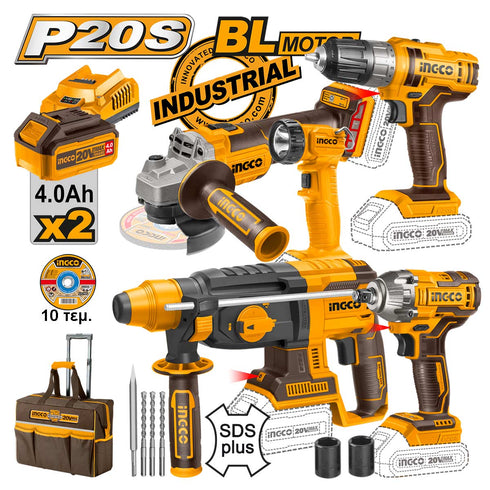 Εργαλεία Μπαταρίας 20V Li-Ion Σετ 5 τεμ. + Δώρo INGCO CKLI2019