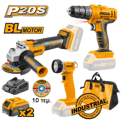 Εργαλεία Μπαταρίας 20V Li-Ion Σετ 3 τεμ. INGCO CKLI2048