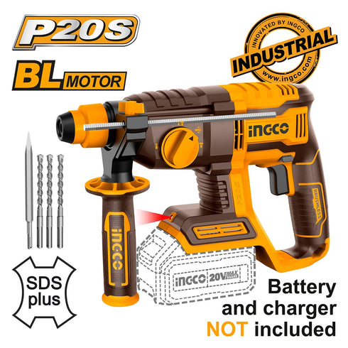 Πιστολέτο Περιστροφικό Κρουστικό Σκαπτικό Μπαταρίας 20V Li-Ion SOLO 2J INGCO CRHLI20208