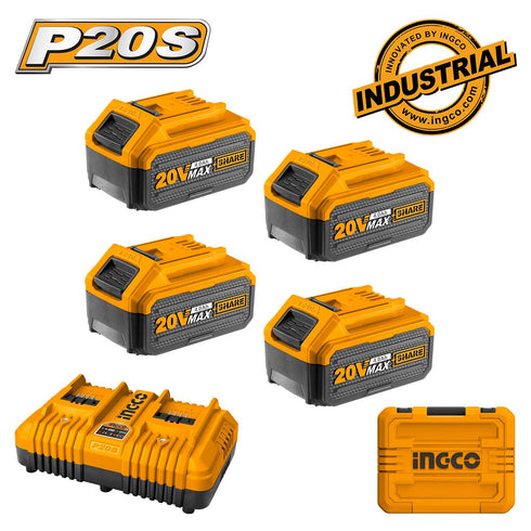 4 τεμ. Μπαταρίες 4.0Ah + Ταχυφορτιστής 2 Θέσεων + Βαλίτσα Σετ 6 τεμ. INGCO FBCLI20244