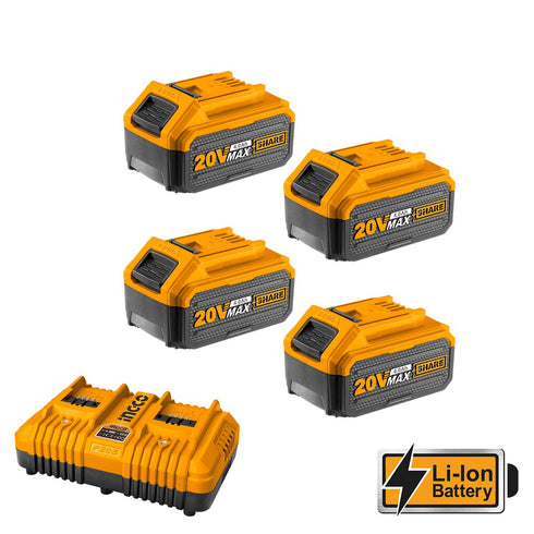 4 τεμ. Μπαταρίες 4.0Ah + Ταχυφορτιστής 2 Θέσεων + Βαλίτσα Σετ 6 τεμ. INGCO FBCLI20244