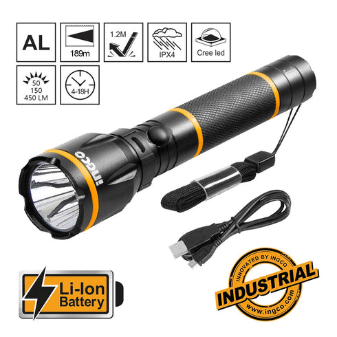 Φακός Προβολέας Li-Ion Επαναφορτιζόμενος 50-150-450 lumen INGCO HCFL186503