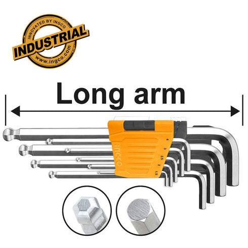 Professional Set of Allen Wrenches 1.5-10mm Ball INGCO HHK12091