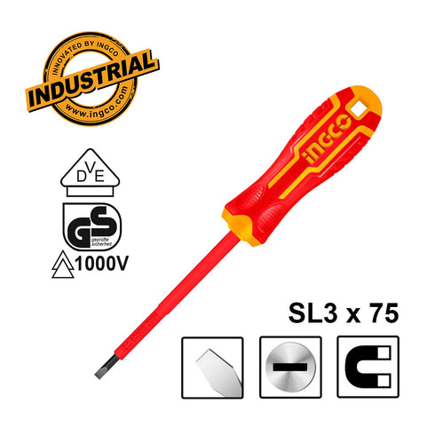 Κατσαβίδι Ηλεκτρολόγου VDE Ίσιο SL3x75mm INGCO HISD813075