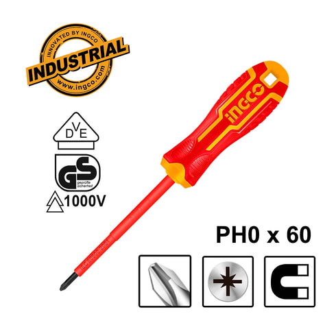 Κατσαβίδι Ηλεκτρολόγου VDE Σταυρού PH0x60mm INGCO HISD81PH060