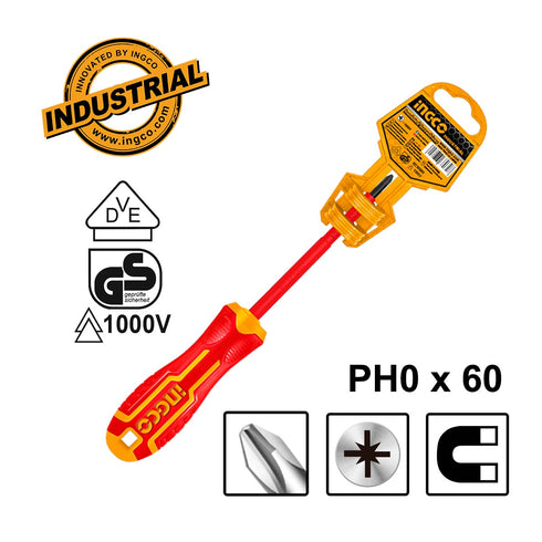 Κατσαβίδι Ηλεκτρολόγου VDE Σταυρού PH0x60mm INGCO HISD81PH060