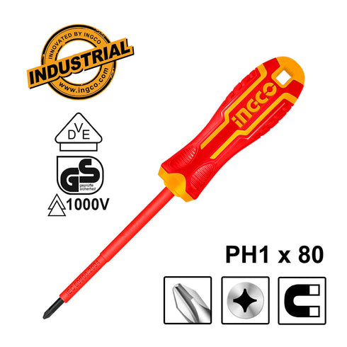 Κατσαβίδι Ηλεκτρολόγου VDE Σταυρού PH1x80mm INGCO HISD81PH180