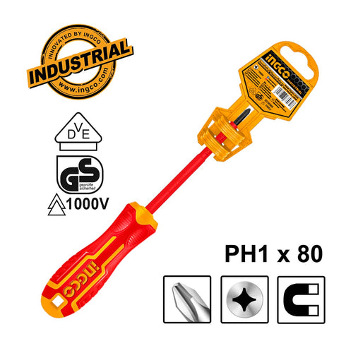 Κατσαβίδι Ηλεκτρολόγου VDE Σταυρού PH1x80mm INGCO HISD81PH180