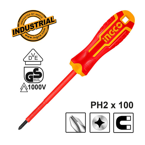Κατσαβίδι Ηλεκτρολόγου VDE Σταυρού PH2x100mm INGCO HISD81PH2100