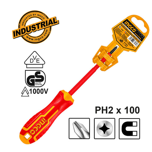 Κατσαβίδι Ηλεκτρολόγου VDE Σταυρού PH2x100mm INGCO HISD81PH2100