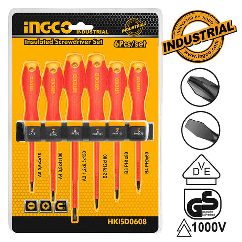 Κατσαβίδια Ηλεκτρολόγου VDE Σετ 6 τεμ. INGCO HKISD0608