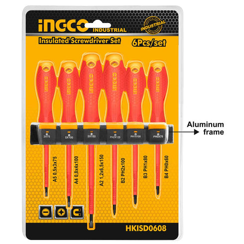 Κατσαβίδια Ηλεκτρολόγου VDE Σετ 6 τεμ. INGCO HKISD0608