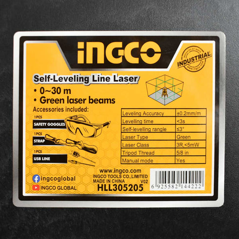 Αυτοαλφαδιαζόμενο Laser με 5 Πράσινες Δέσμες INGCO HLL305205