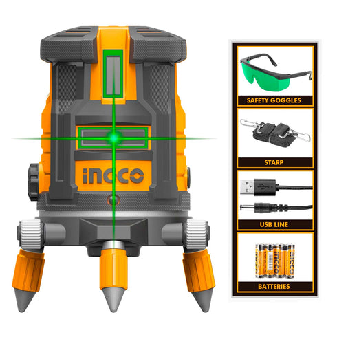 Αυτοαλφαδιαζόμενο Laser με 5 Πράσινες Δέσμες INGCO HLL305205