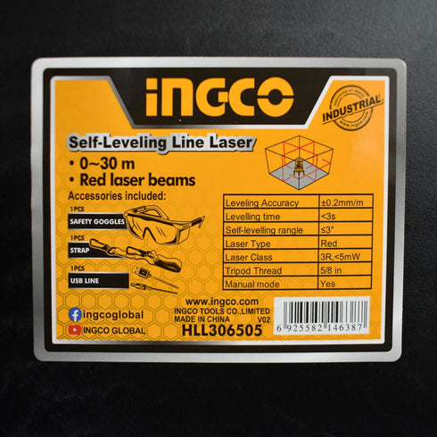 Αυτοαλφαδιαζόμενο Laser Σταυρού με 5 Κόκκινες Δέσμες INGCO HLL306505