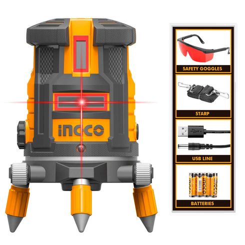Αυτοαλφαδιαζόμενο Laser Σταυρού με 5 Κόκκινες Δέσμες INGCO HLL306505