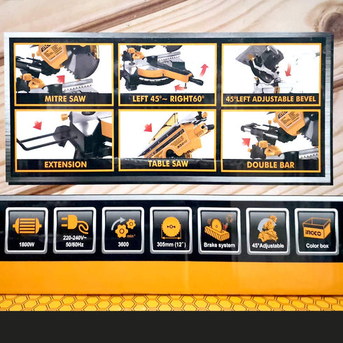 Φαλτσοπρίονο Radial 2 Εργασιών με Laser 1800W INGCO MT2S18002