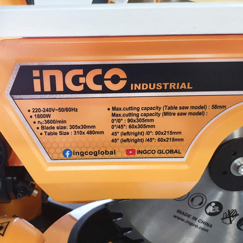 Φαλτσοπρίονο Radial 2 Εργασιών με Laser 1800W INGCO MT2S18002