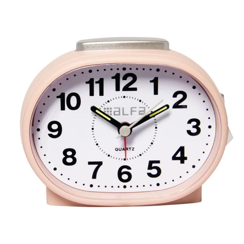 Desktop Clock ALTC-60169 Alfaone Analog Silent with lighting Pink rubber-Silver